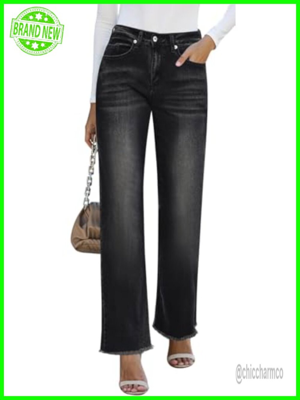 Wide Leg High Waisted Straight Denim Jeans with Pockets
